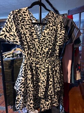 indulge Black & White Ruffle V-Neck Mini Dress